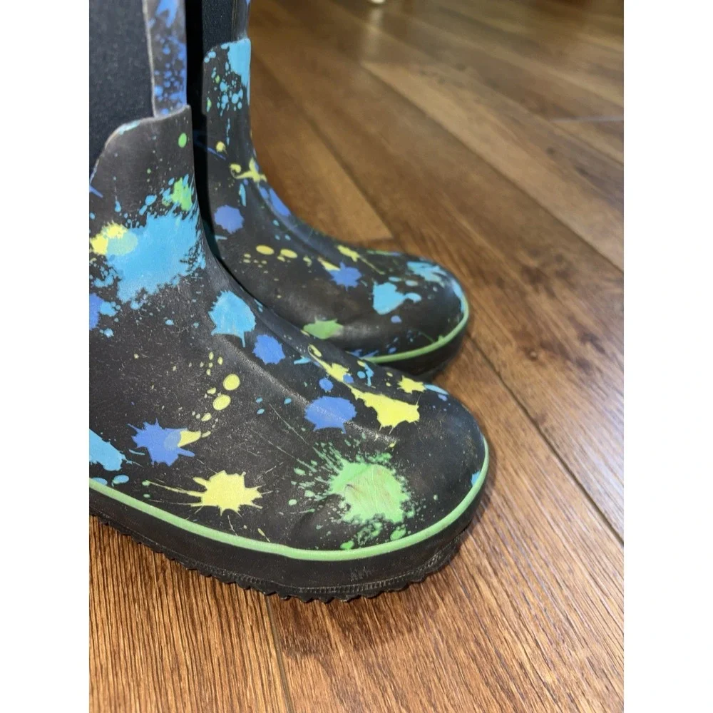 BOGS kid youth size 4 shoe blue tall insulated waterproof boots Paint Splat Boy